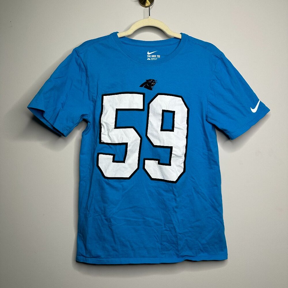 Nike Blue Athletic Cut #59 Luke Kuechly Carolina Panthers Shirt Men's Small